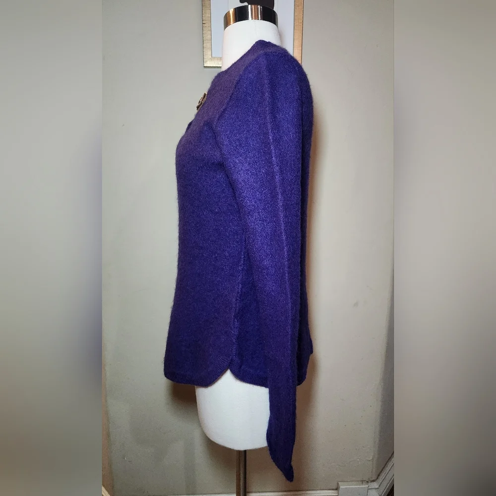 Tory Burch Purple Wool/Alpaca Blend Long Sleeve Sweater Size Med Leather Details